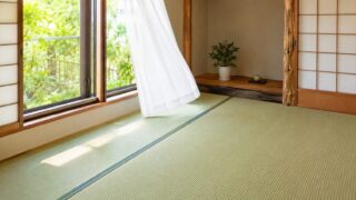 窓を開けて換気している明るい畳の部屋
