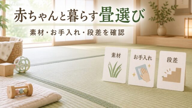 赤ちゃんと暮らす畳選びで素材・お手入れ・段差を確認するイメージ