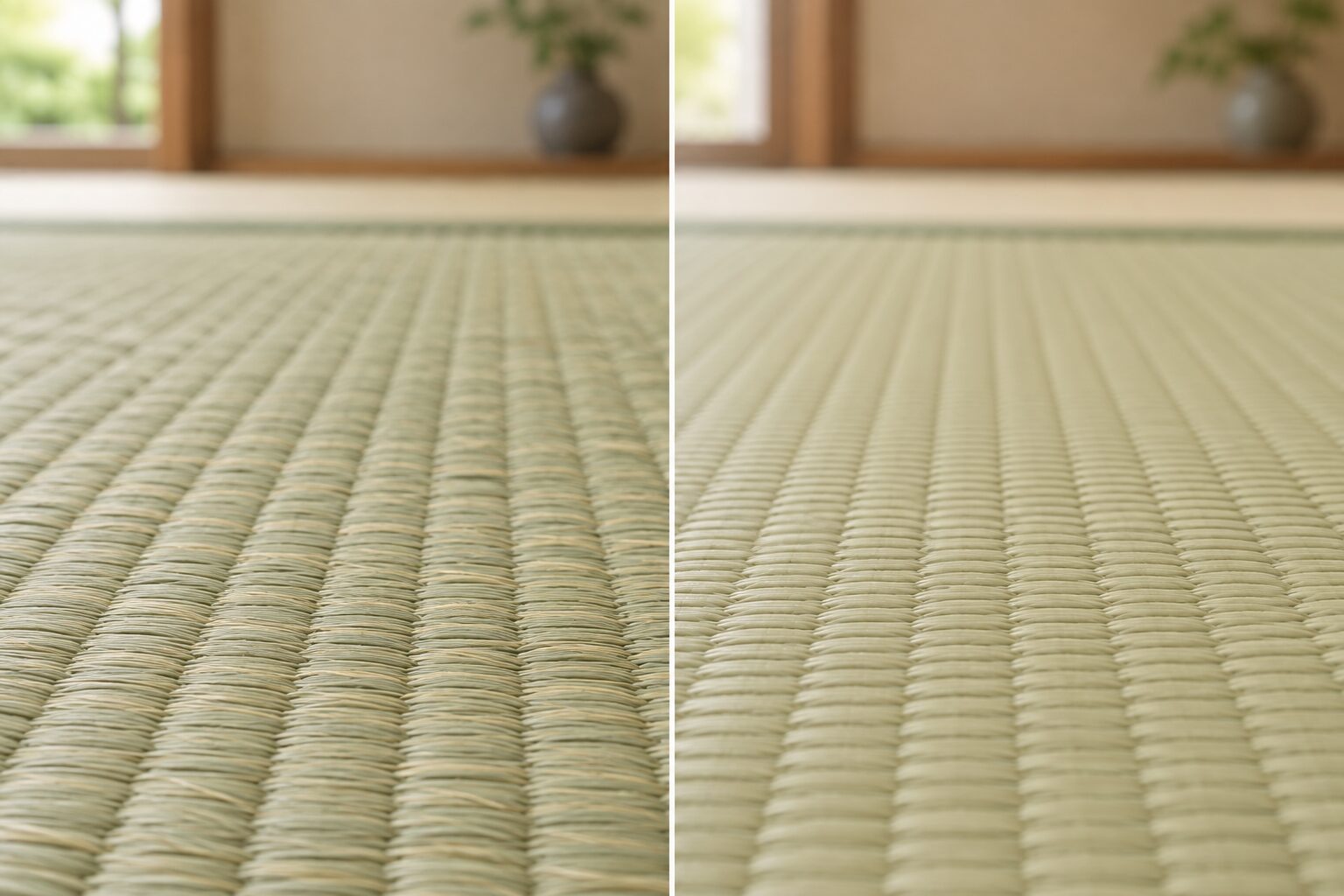 い草畳と樹脂畳の織り目を同じ画角で見比べる説明用イラスト