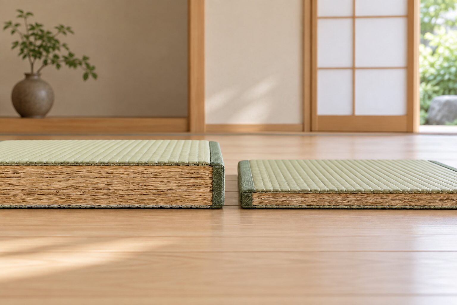 厚みの異なる畳を横から見比べるイメージ