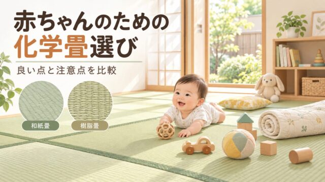 赤ちゃんのための化学畳選びを説明するAI生成イラスト