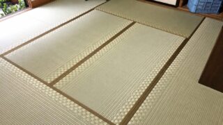 静岡市清水区辻町のA様邸の和室。柄畳「大竹」の市松模様と大宮縁「八景」の納まり