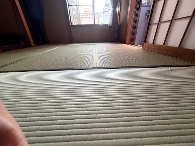 清水区の畳表替え｜深緑の麻の葉柄の畳縁を選んだ施工例